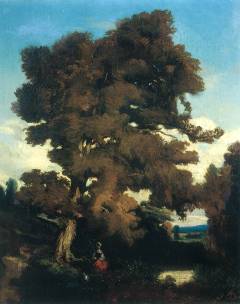 Paysanne assise sous un chêne avec son chien de Jules Dupré